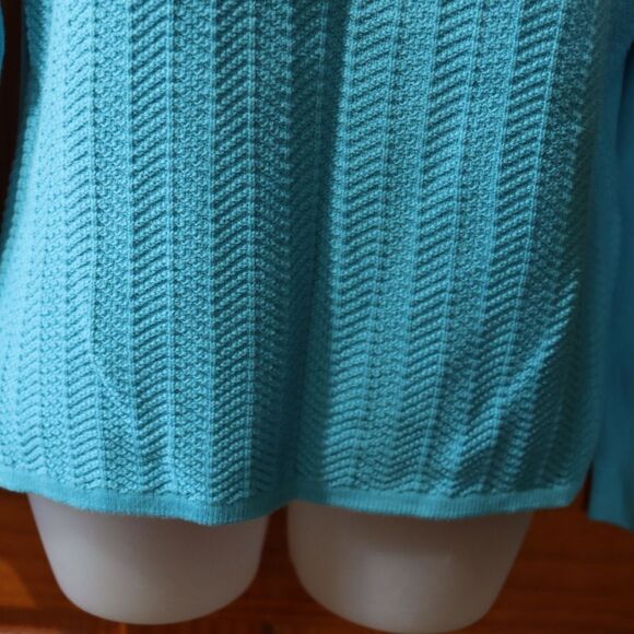 Liz Claiborne Villager XL 100% Cotton Teal Blue Henley Turtleneck Sweater - Picture 10 of 13